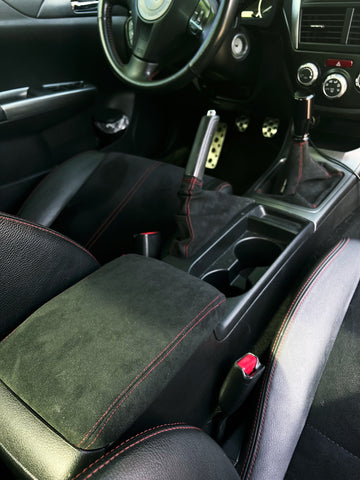 Black Alcantara with Red stitching Armrest Cover